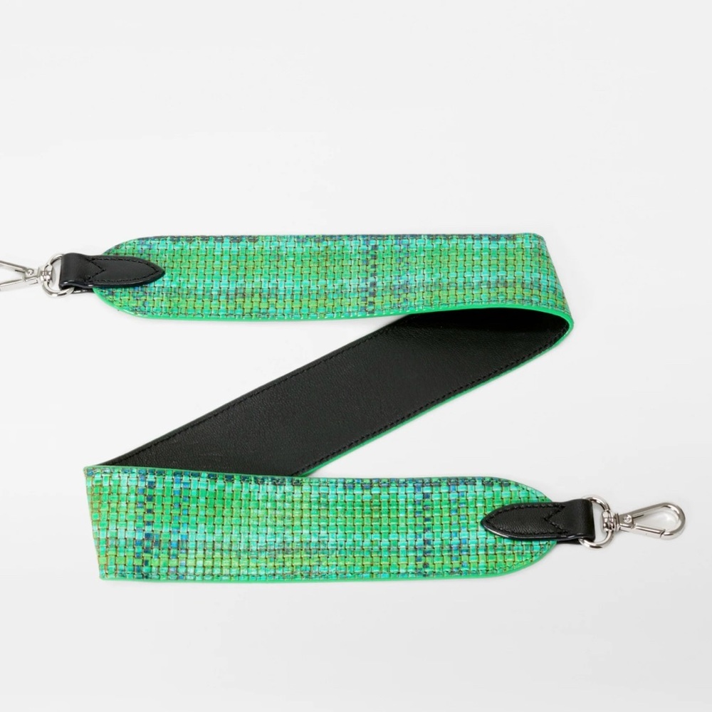 MZ Wallace Green Mosaic Woven Leather-Trim Bag Strap